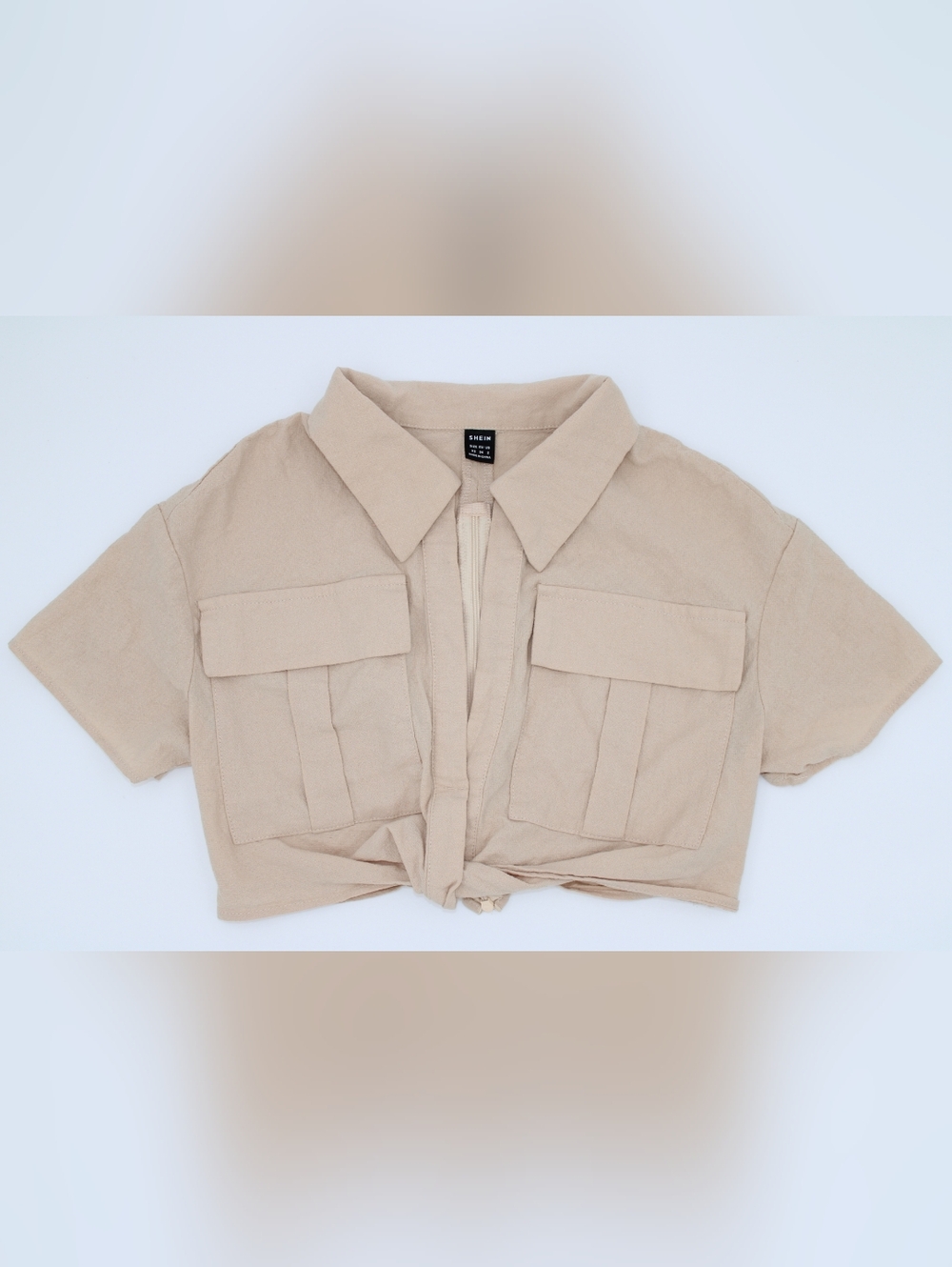 SHEIN Cream Textured Twist Knot Crop Top XS Collared